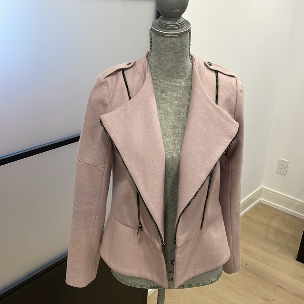 Pale pink wool blend (60%) military style jacket from Barneys. Size 4. - Picture 1 of 6